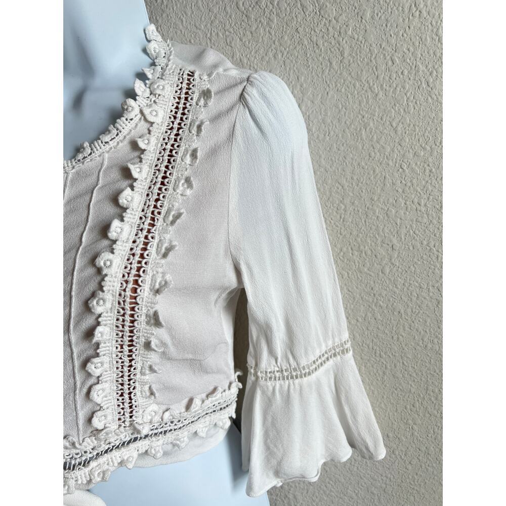 For Love and Lemons Willow Boho Off White Crop Top Women's S Crochet Tie Front - Picture 5 of 9